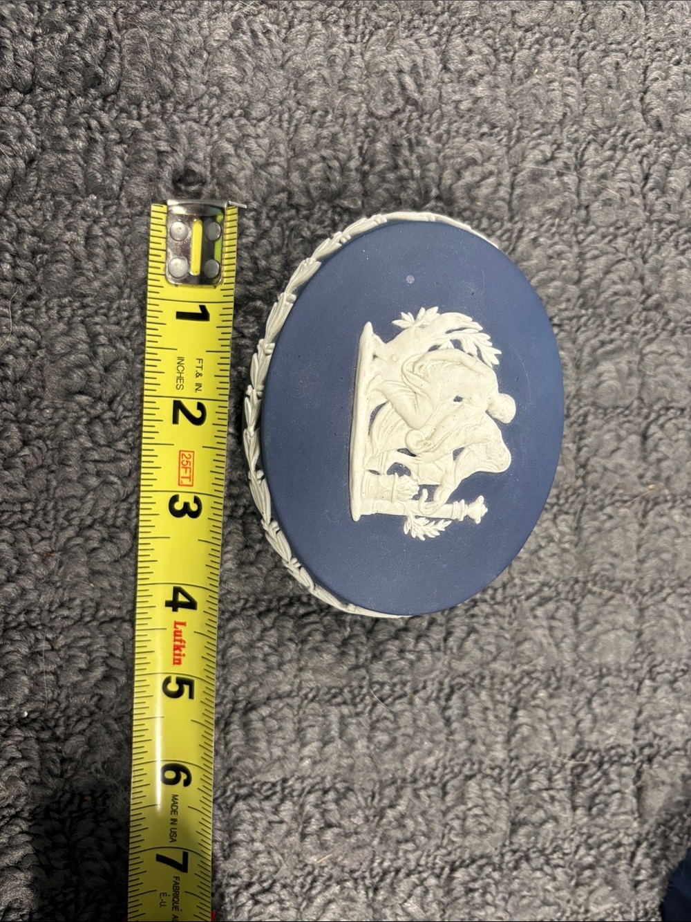 Blue Decorative Oval Trinket Box with White Relief